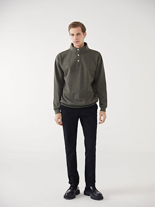 Dik Yaka Uzun Kollu Erkek Kal?n Sweatshirt