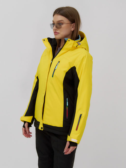 Горнолыжная куртка женская зимняя желтого цвета 027J - Chunmai фото 3