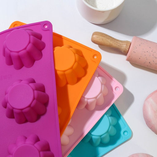 Форма для выпечки Доляна «Сладости. Круг риб», силикон, 25.5×17.5×3 см, 6 ячеек (d=7 см), синяя