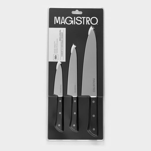 Набор кухонных ножей Magistro Hinshitsu, 3 шт. овощной, универсальный, шеф, нержавеющая сталь, чёрный  фото 8