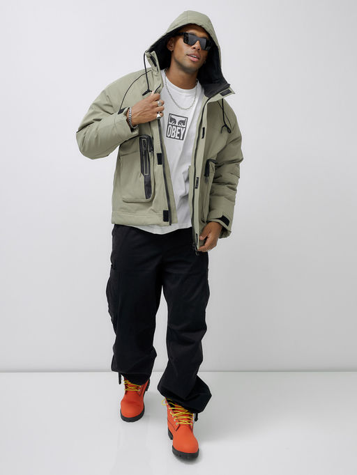 Куртка молодежная мужская зимняя с капюшоном серого цвета 25313_1Sr