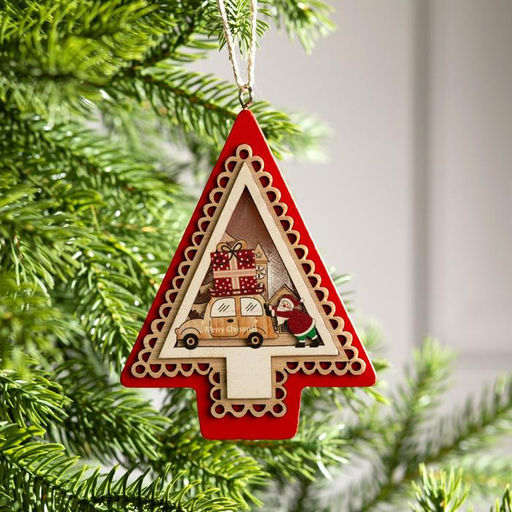 Ёлочная игрушка Ёлка с Дедом Морозом и машиной, 12.5х9.5х1.5 см, от батареек, свечение тёплое белое - Luazon lighting фото 2