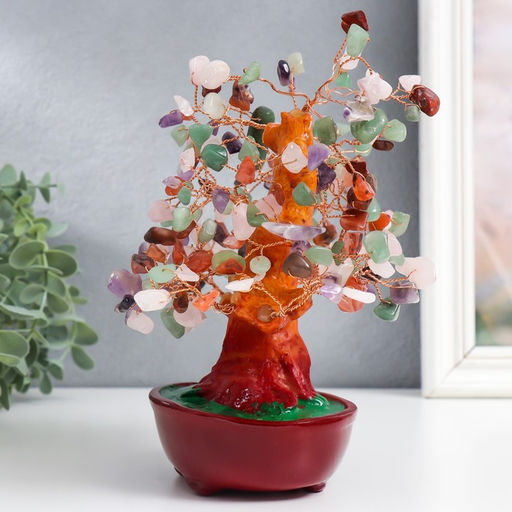 Бонсай декоративный «Разноцветное денежное дерево в овальном горшке», 196 камней, 23×9.5×19 см