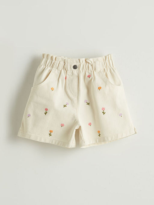 ?i?ekli Gabardin K?z ?ocuk ?ort