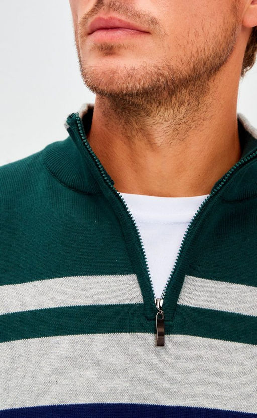 Джемпер мужской в полоску с воротником-стойкой на молнии F221-15-831 сине-зелёный - Fine joyce фото 6