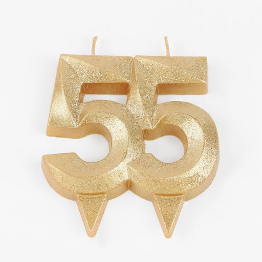 Цена за 2 шт. Свеча для торта юбилейная «Грань», цифра 55, золотой блеск, 8 см