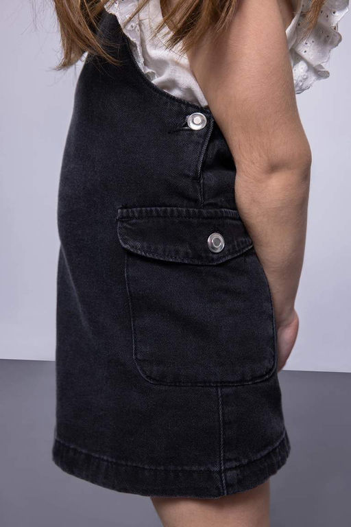 Джинсовое платье с бретелями для маленьких девочек - Defacto фото 4