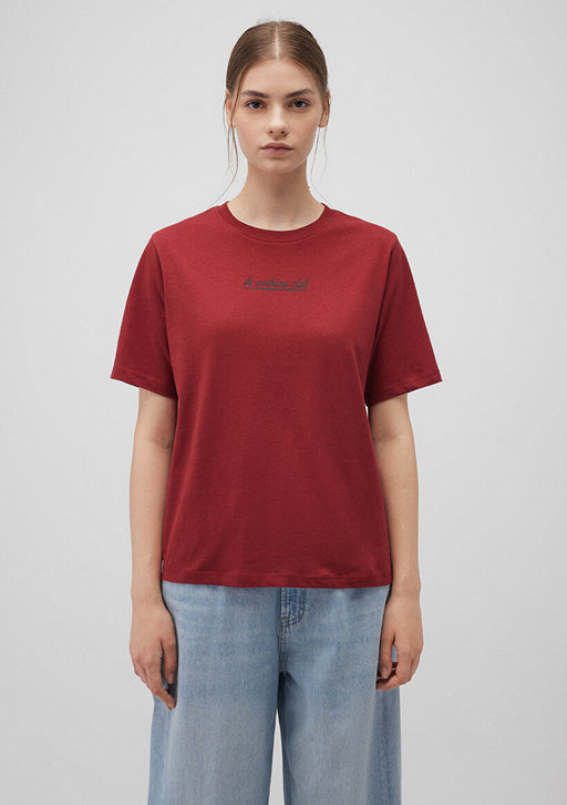 Bask?l? K?rm?z? Tisort - Mavi фото 3