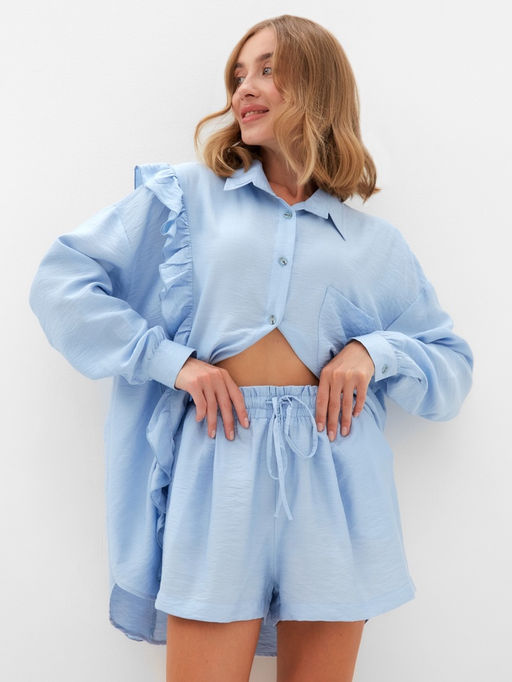 Костюм женский: блузка, шорты, MINAKU: Casual Collection, размер 44, голубой