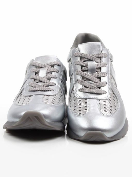 03-A155-11A GREY/SILVER Кроссовки летние женские (натуральная кожа)