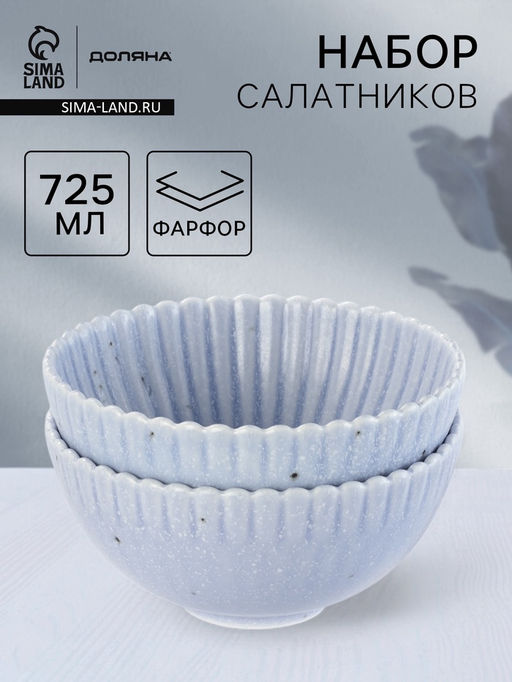 Салатники Доляна Коралл, d=16.1 см, набор 2 шт., фарфор, голубые
