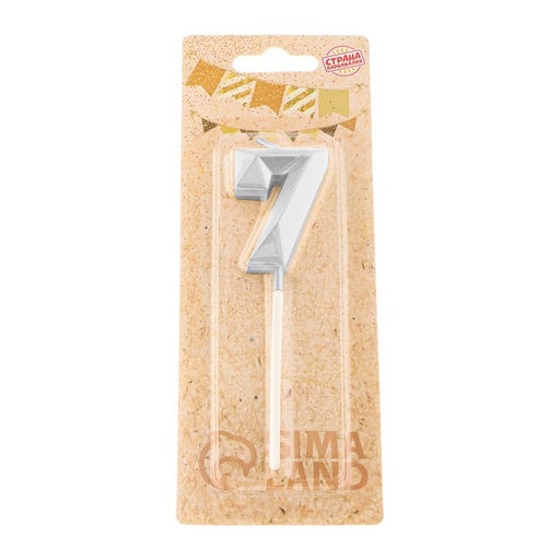 Свеча в торт на шпажке «Алмаз», цифра 7, серебряная, 5×2.6 см