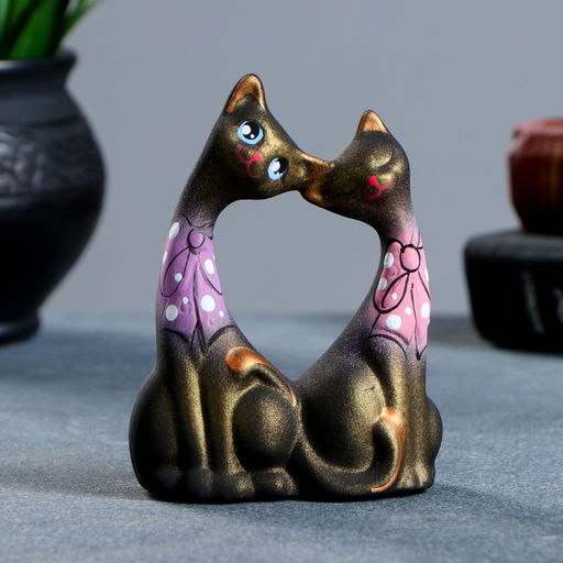 Фигурка керамика «Коты Влюбленные с бантиками», чёрные, 5×9×12 см