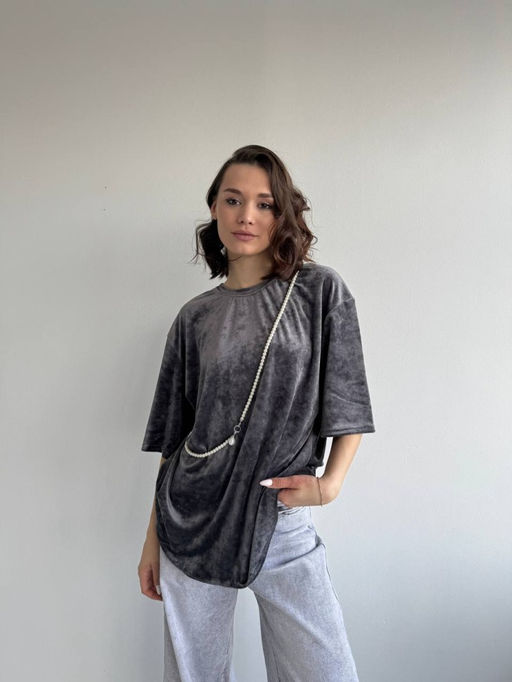256 Оверсайз футболка велюр, графит - Knitka wear фото 7