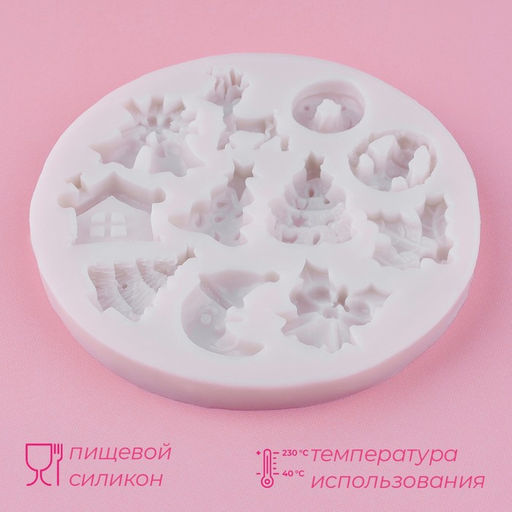 Молд для заливки Доляна Новый год, 9.5?9.5?1 см, силикон, розовый  фото 2