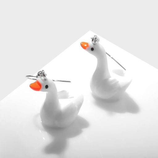 Цена за 2 шт. Серьги пластик Гуси, цвет бело-оранжевый в серебре - Qf фото 2