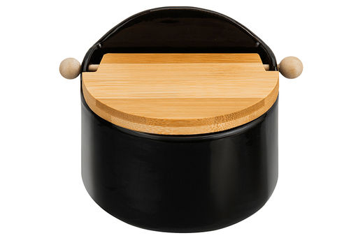 Банка для сыпучих продуктов 500 мл 15*10*11,1 см Черная + откидная бамбук.крышка, керамика - Elan gallery фото 6