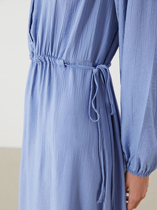 Bisiklet Yaka Dokulu Elbise