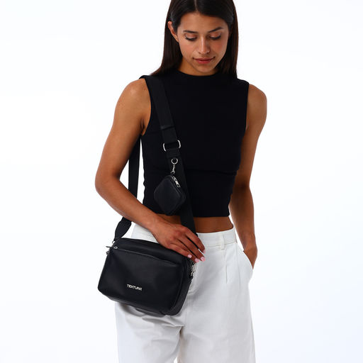 Сумка женская кросс-боди TEXTURA на молнии, 16×7×17 см, чёрная