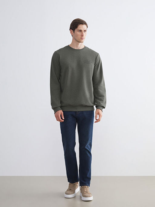 Bisiklet Yaka Bask?l? Erkek Sweatshirt