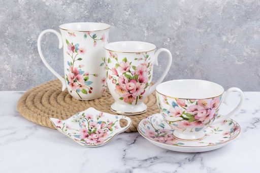 Чайн. пара 2 пр. 300 мл 12,5*9,5*7 см Яблоневый цвет на белом на ножке, NEW BONE CHINA - Elan gallery фото 23