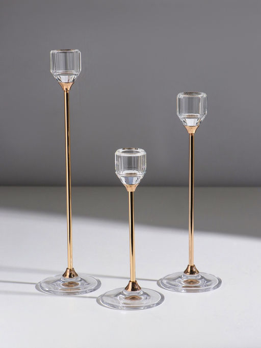 Набор подсвечников на 1 свечу «Грань», d=2.5 см, 3 шт., прозрачный с золотом