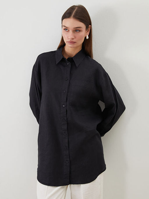 Oversize %100 Keten Kad?n G?mlek Tunik