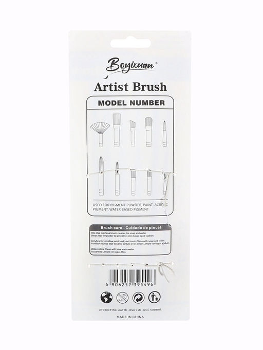 Набор кистей для рисования, синтетика, 6 штук: № 2, 4, 6, 8, 10, 12, плоские, закругленные, чёрно - серые, международный размер