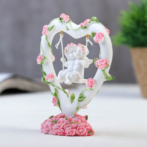 Фигурка 2 ангелочка на качелях в сердце, в венке из роз, 11?10?4 см