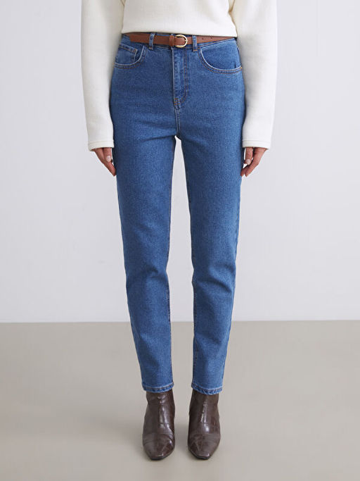 Beli Kemerli Mom Fit Kad?n Jean Pantolon