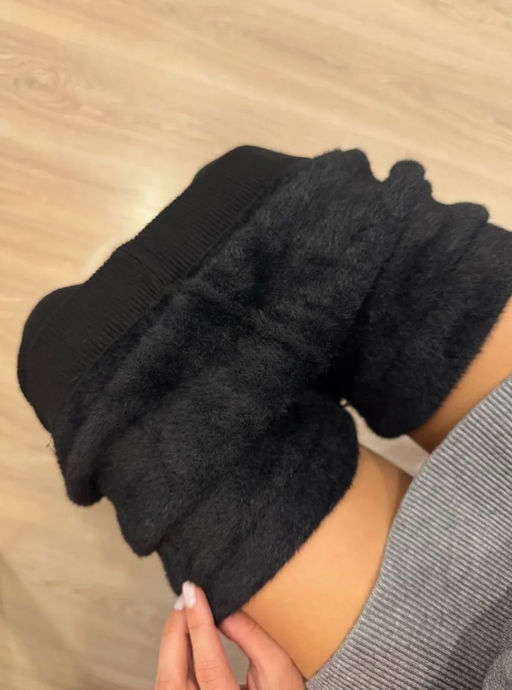 K13197 Легинсы в рубчик МЕХ (вязаный трикотаж) ЧЕРНЫЙ