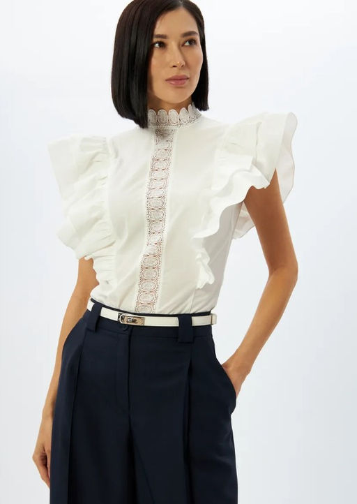 Блузка из хлопка с крыльями и кружевом OD-912-1 белый - Tantino фото 14