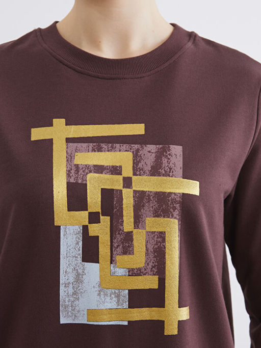 Bisiklet Yaka Bask?l? Kad?n Sweatshirt Tunik