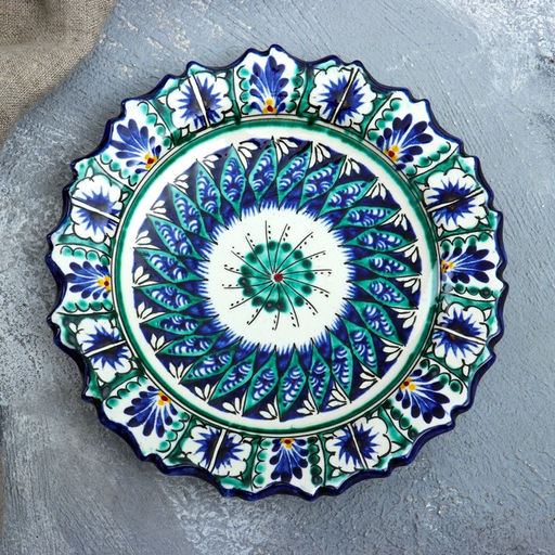 Тарелка узбекская Риштанская Керамика «Цветы», d=17 см, рельефная, МИКС