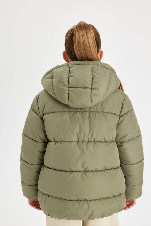 Водоотталкивающая куртка-пуховик для девочек с капюшоном на флисовой подкладке и карманом на молнии - Defacto фото 7