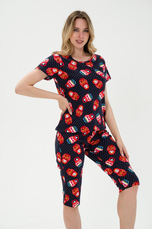 Пижама женская из интерлока Социал матрешка на черном - Амадэль фото 5