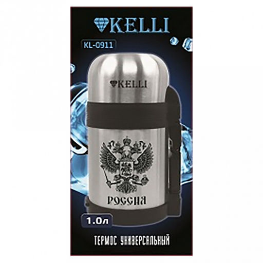 Термос из нержавеющей стали с широким горлом Kelli 1л, двойные стенки, завинчивающаяся крышка, ручка, ремень (Китай) - Домашняя мода фото 2