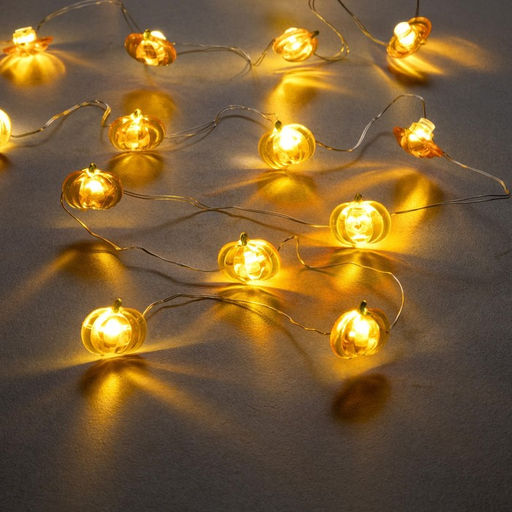 Гирлянда Нить 2 м роса с насадками Тыква, IP20, серебристая нить, 20 LED, свечение тёплое белое, 2 режима, ААх2