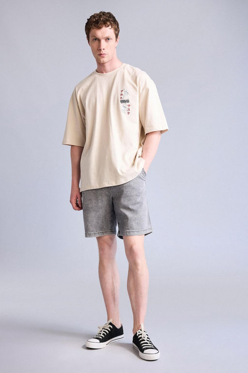 %100 Pamuk Naruto Boxy Fit K_sa kollu Bask_l_ Ti__rt - Defacto фото 2