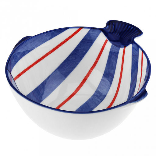 "Синий полосатик" Салатник фарфоровый 600мл, д14,2см, h7см, с ручкой хвостом и плавниками (длина 16,2см), отводка, белый (Китай)