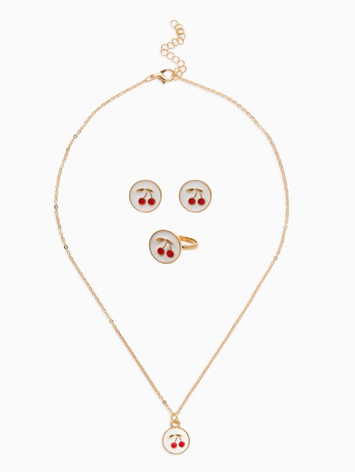 Набор детский «Выбражулька. Вишня», 3 предмета: кулон, кольцо, серьги, бело-красный в золоте