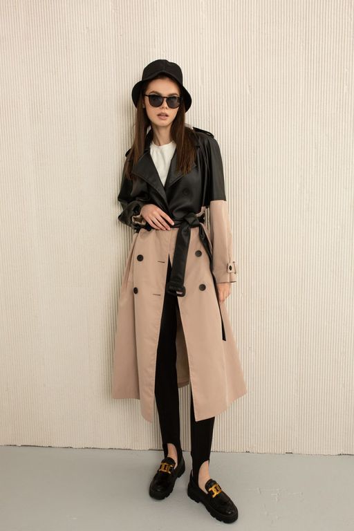 Плащ AURA 7021-170 черный/бежевый  фото 6