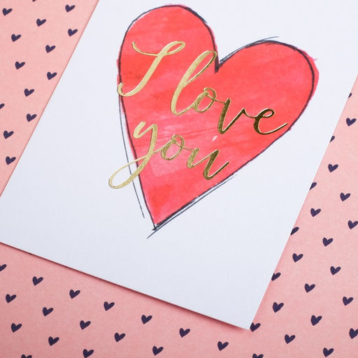 Цена за 5 шт. Открытка на акварельном картоне с тиснением I love you, 7.5×10.5 см