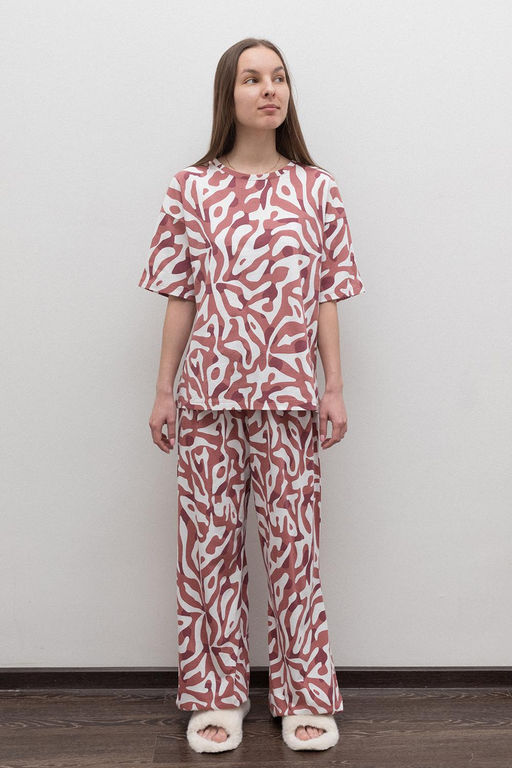 ЕП 20204/анималистичный орнамент(дикий имбирь) пижама жен (фуфайка,брюки)