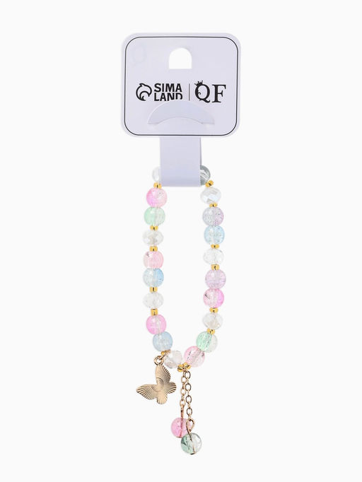 Браслет с подвесками "Сахарный" бабочка, шар №8, цветной в золоте