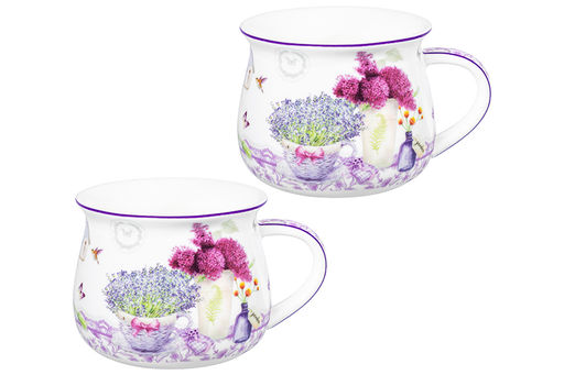 Набор 2 кружек 250 мл 11*8,5*7 см "Лаванда", бочонок, NEW BONE CHINA