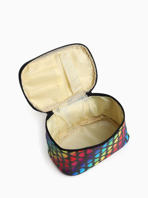 Косметичка - сундучок на молнии, на подкладке, с ручкой, зеркалом, с рисунком, молочная