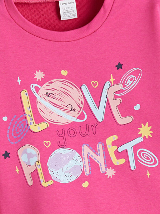 Bask?l? K?z Bebek Sweatshirt ve E?ofman Alt 2li