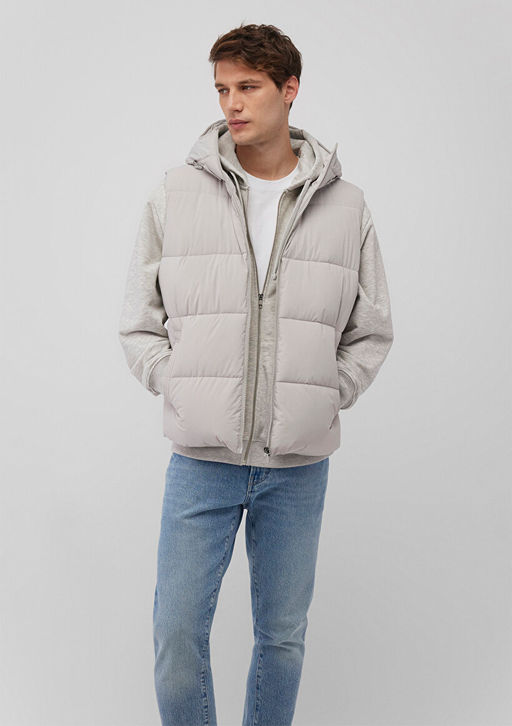 Kapusonlu Ac?k Gri Sisme Yelek - Mavi фото 3