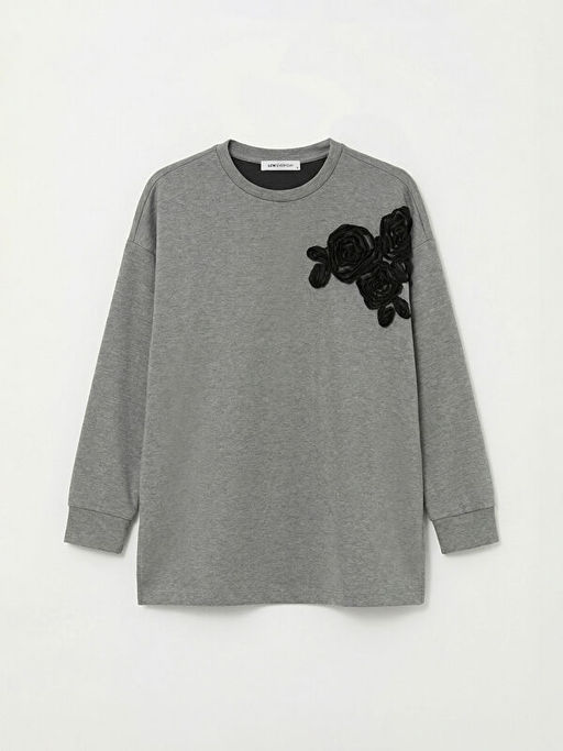 ?i?ek Aplikeli Oversize Kad?n Sweatshirt Tunik